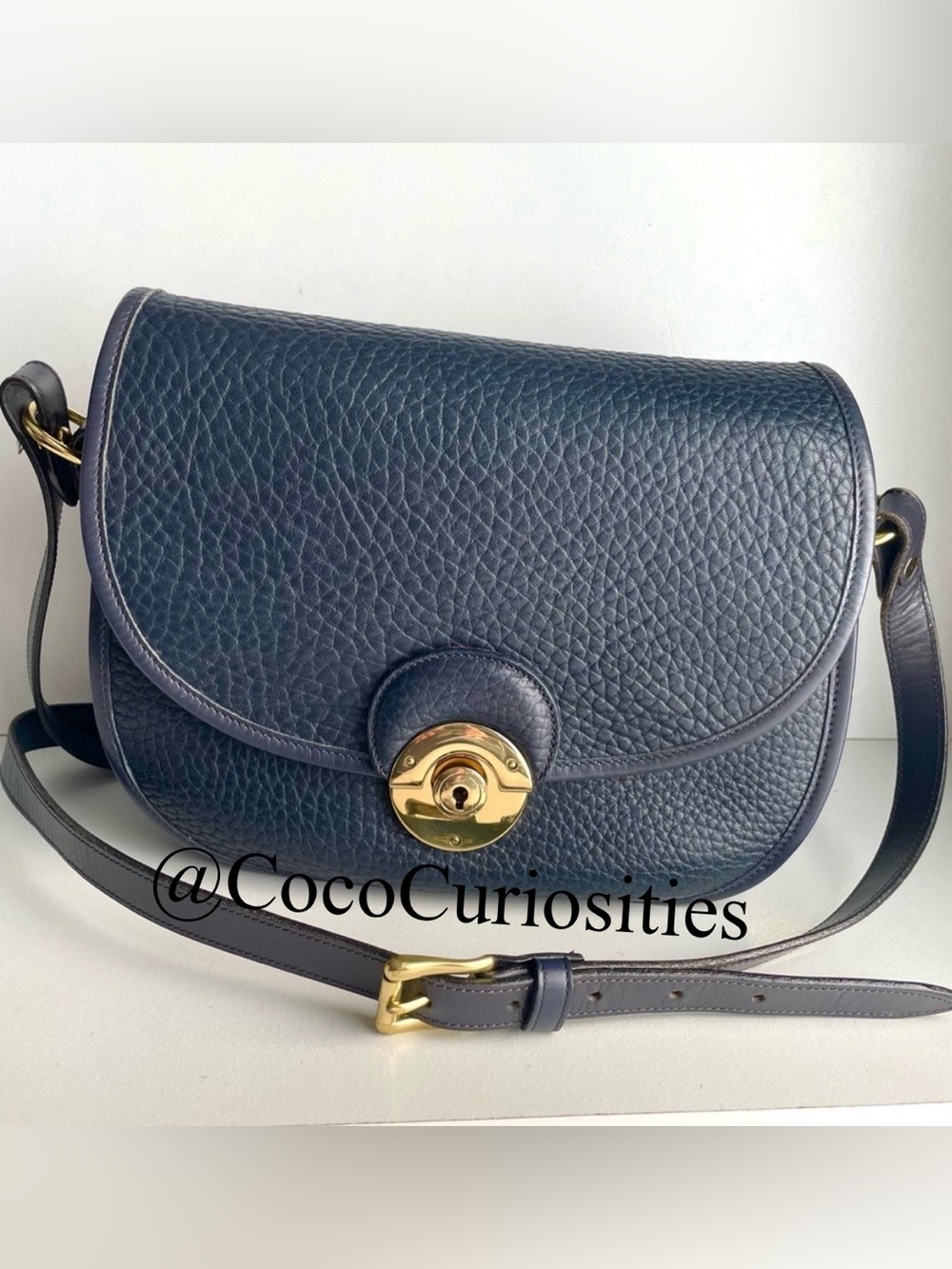 Dooney and Bourke Navy Leather Key Flap Saddle Bag awl purse